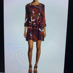 BA&SH Jane Abstract Print Lace Trim Dress L
